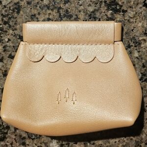 Scalloped Beige Leather Cosmetic Bag